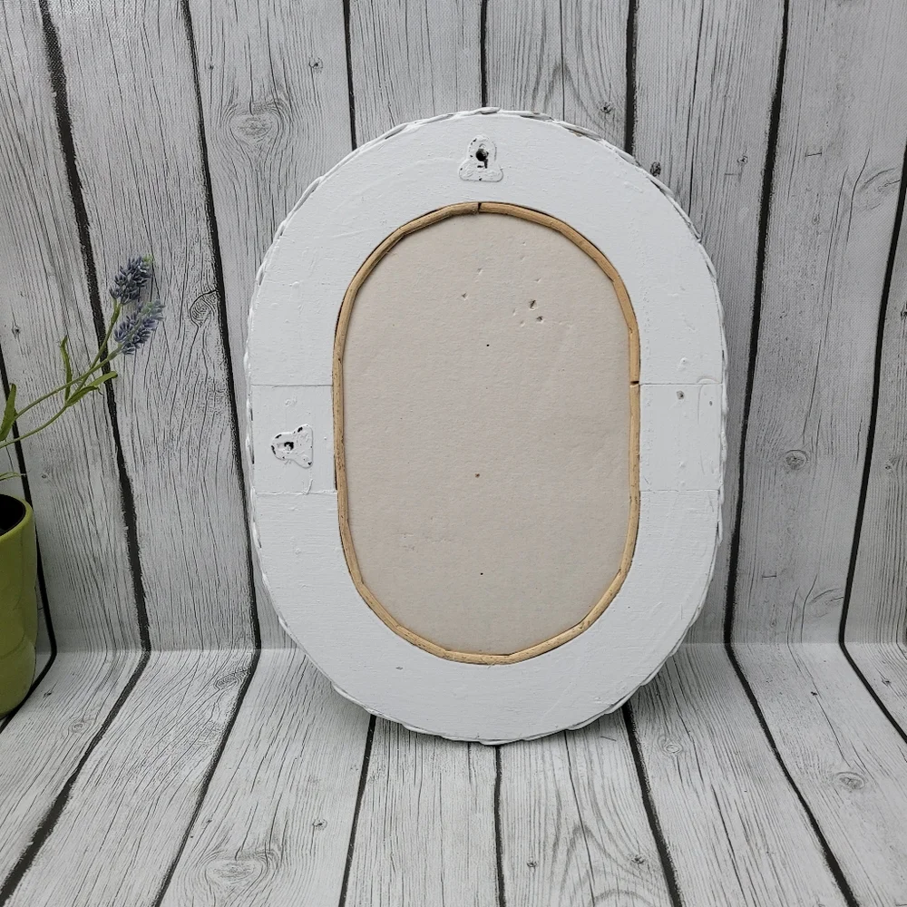 Vintage Distressed Oval White Wicker Mirror